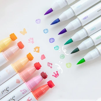 6 ком., скуп боја оловке-печата, боја за печате, двосмерни четку и хайлайтер, уметнички маркер за школе цртања A7356