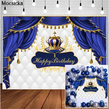Краљевски плава принц, баби сховер, позадина за рођендан, Завеса у облику круне, украс стола за торту, плакат, позадине за фотографисање