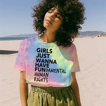 Феминистичка мајица, девојке само желе да имају основна људска права, мајица са штампом у облику кравату-боје, женске суммер беацх врховима, чајева