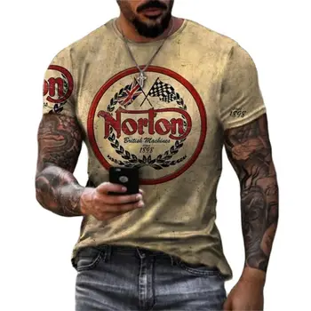Винтажная мајица за мушкарце, 3д мотоцикл norlon, кратак рукав, без мајица Оверсайз, мушка мајица, модне одеће, топ Camiseta