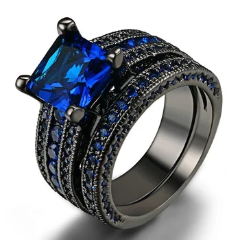 Модеран женски сет прстенова, Модеран црна/плава прстење са цирконием за жене, опрема накит, поклон за венчање, ангажман