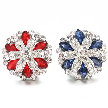 Нове лепе кристално цвеће, црвена/плава вештачки дијамант, метални тастери 18 мм, погодан за накит 18 мм, велепродаја
