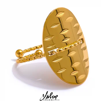 Yhpup Изјава од нерђајућег челика Геометријски подесив Велики танак прстен од злата 18 Каратног Посх Фенси шарм водоотпоран накит за жене