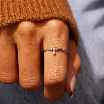 Женски прстен са крстом корејски модне белог злата, танак прстен на мали прст, кубни цирконијума, сте минималистичке женски накит велепродаја KBR053