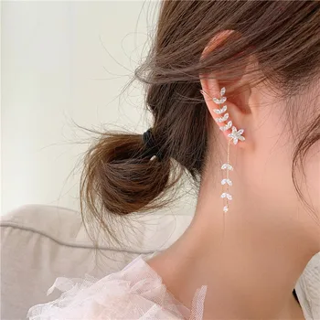 2020, корејски нови дизајн, модни накит, луксузни минђуше у облику листова циркона, креативни дизајн, женске минђуше-клипова за уши