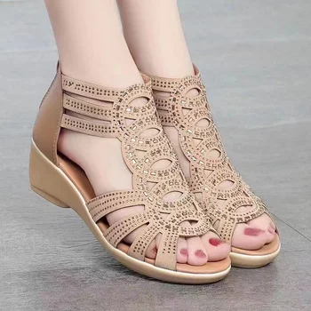 Женске сандале-гладијатори, дише женске сандале, улица мека женска повремене ципеле, модне ципеле у ромском стилу равне ципеле, лето, бесплатна достава 2023