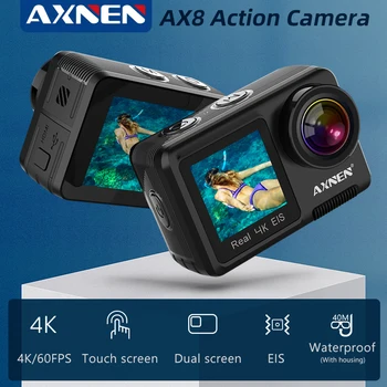 AXNEN AX8 Акција-Камера 4К 60ФПС ЕИС Видео снимак 20МП ултра ХД СА Дуплим екраном 2-Инчни мулти-Тоуцх Екран Веб-камера Водоотпоран Спорт Камера