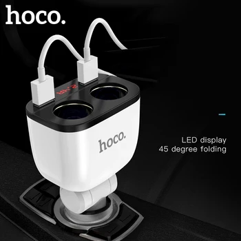 Ауто пуњач HOCO 3.1 A са два USB конекторима лед дисплеј 160 В 2 утичнице за прикуривателя Брзо пуњење ауто пуњач разделник Адаптер за телефон