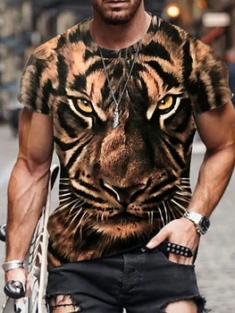 Улица Одећа, модеран мушка мајица са 3Д Слике Животиња тигар, округли изрез, кратак рукав мушка Одећа, Врховима, Мајица, мушка Мајица Оверсайз